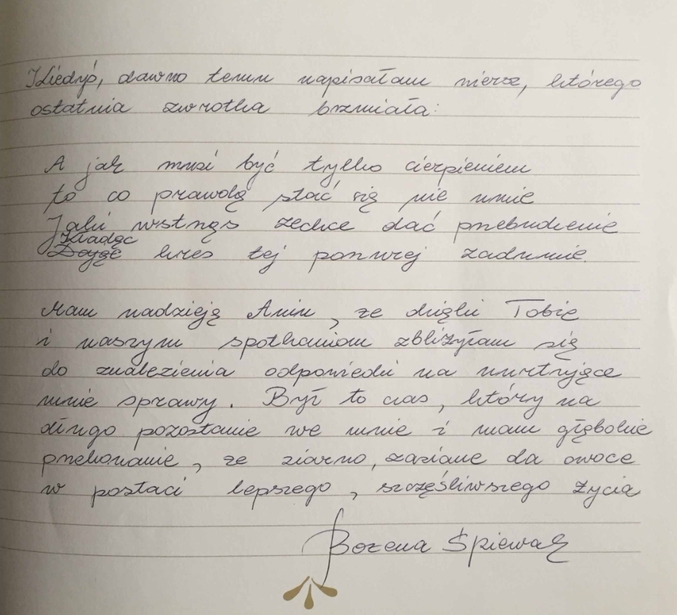 Własnoręczny wpis: Bożena