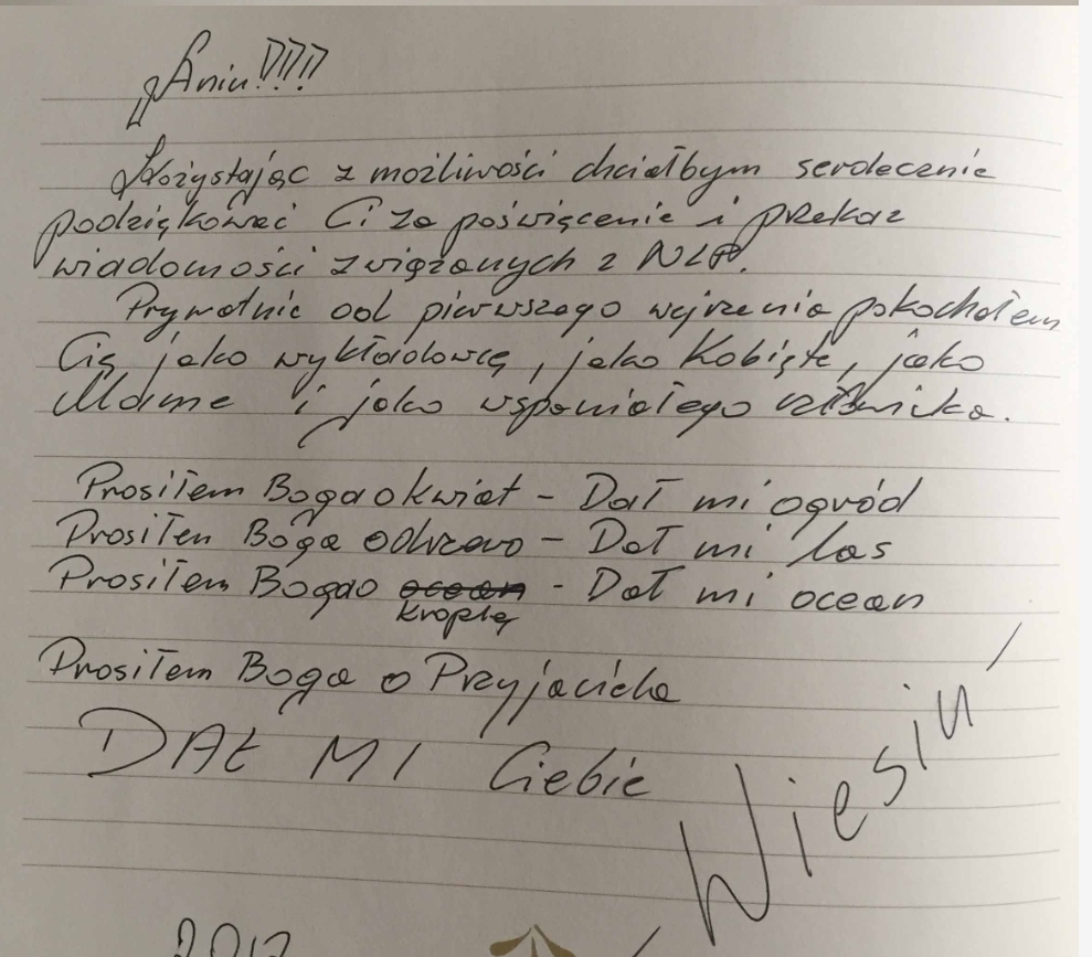 Własnoręczny wpis: Wiesiu